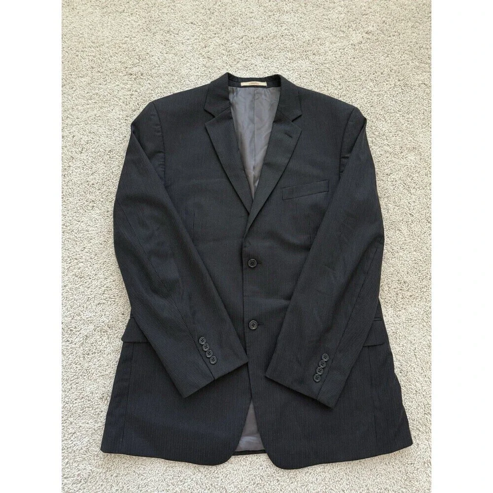 JOSEPH ABBOUD Mens‎ 100% Wool 42 L Blazer Sport Coat Two Button Black Pinstriped